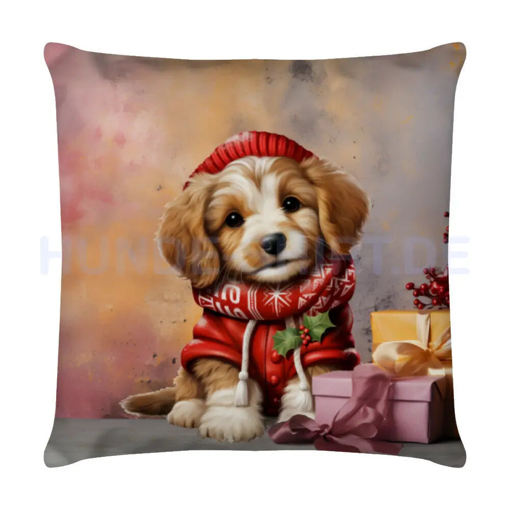 Kissen "Cavapoo - Weihnachtszeit" Weiß – hunde-shirt.de