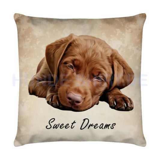 Kissen "Chesapeake Bay Puppy dunkel - Sweet Dreams" Weiß – hunde-shirt.de