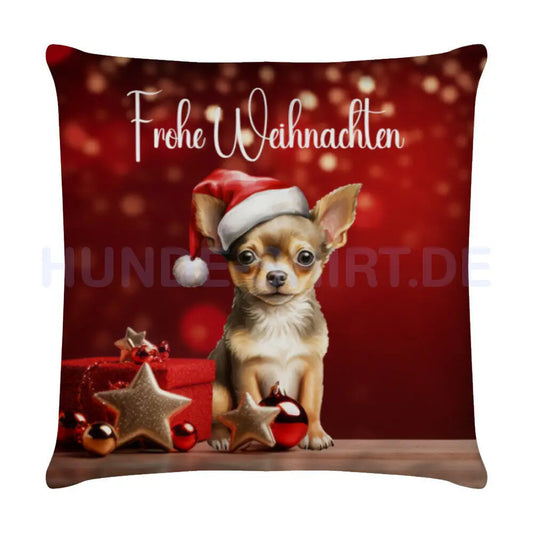 Kissen "Chihuahua - Frohe Weihnachten" Weiß – hunde-shirt.de