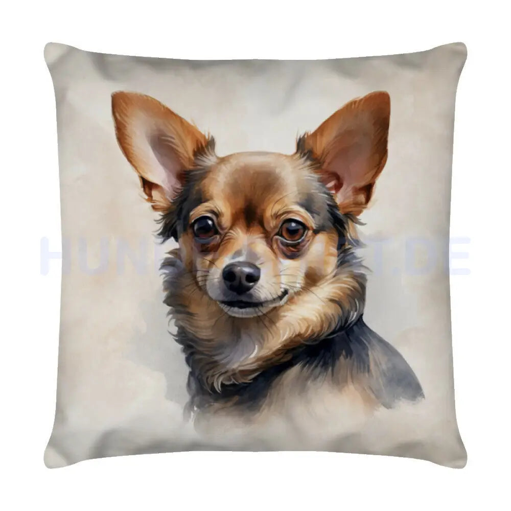 Kissen "Chihuahua Langhaar Portrait" Weiß – hunde-shirt.de