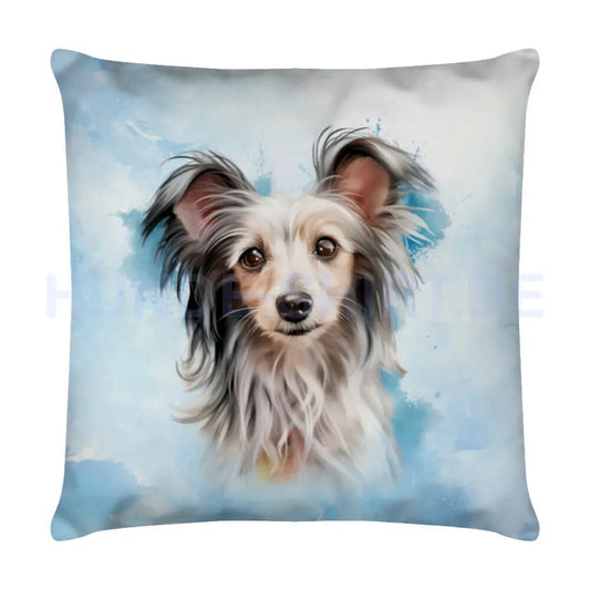 Kissen "Chinese Crested - Blue" Weiß – hunde-shirt.de