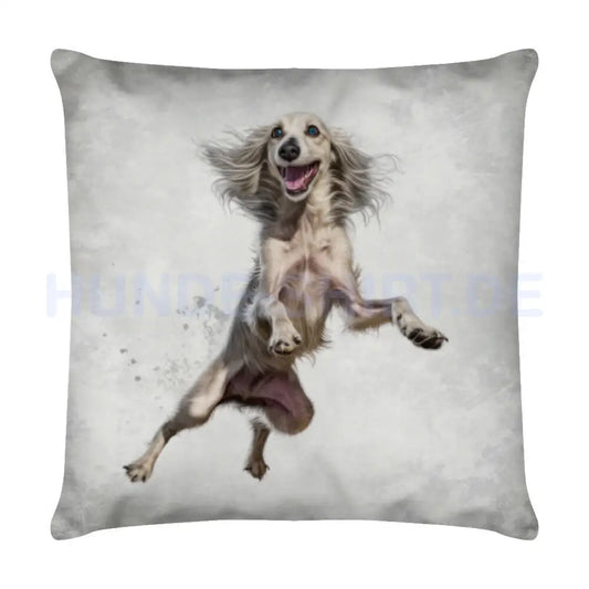 Kissen "Chinese Crested Dog - Jump" Weiß – hunde-shirt.de