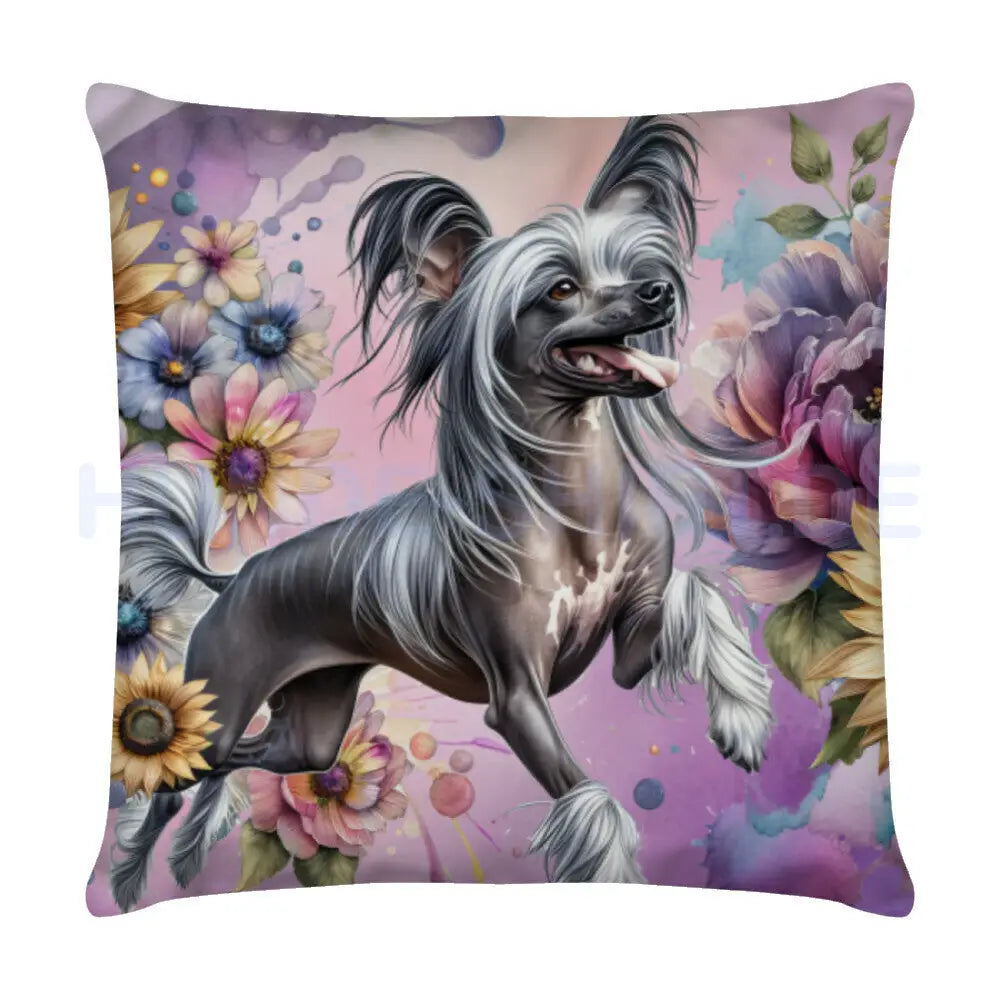 Kissen "Chinese Crested Flowers" Weiß – hunde-shirt.de