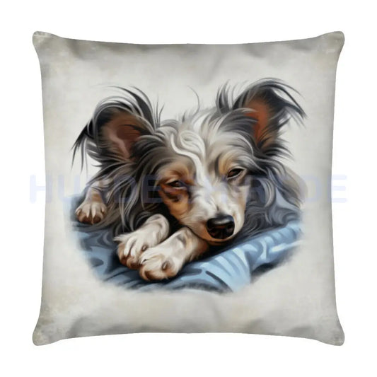 Kissen "Chinese Crested - Relax" Weiß – hunde-shirt.de