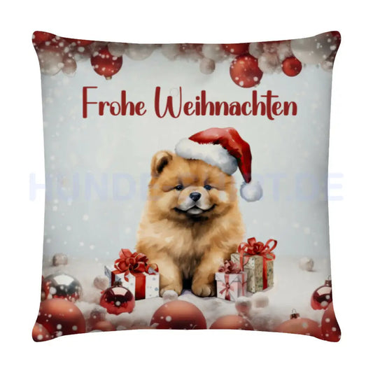 Kissen "Chow-Chow - Frohe Weihnachten" Weiß – hunde-shirt.de