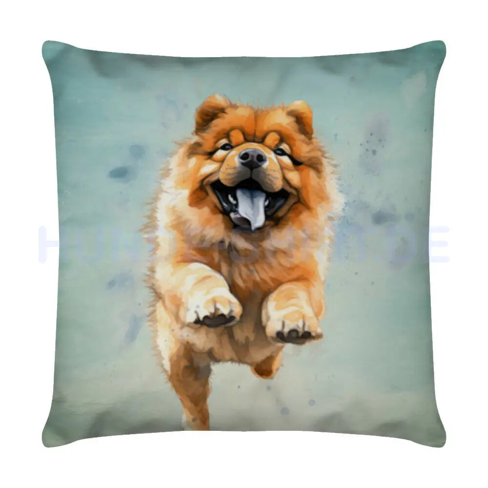 Kissen "Chow-Chow - Jump" Weiß – hunde-shirt.de