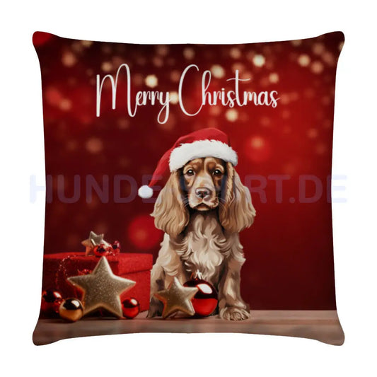 Kissen "Cocker - Merry Christmas" Weiß – hunde-shirt.de