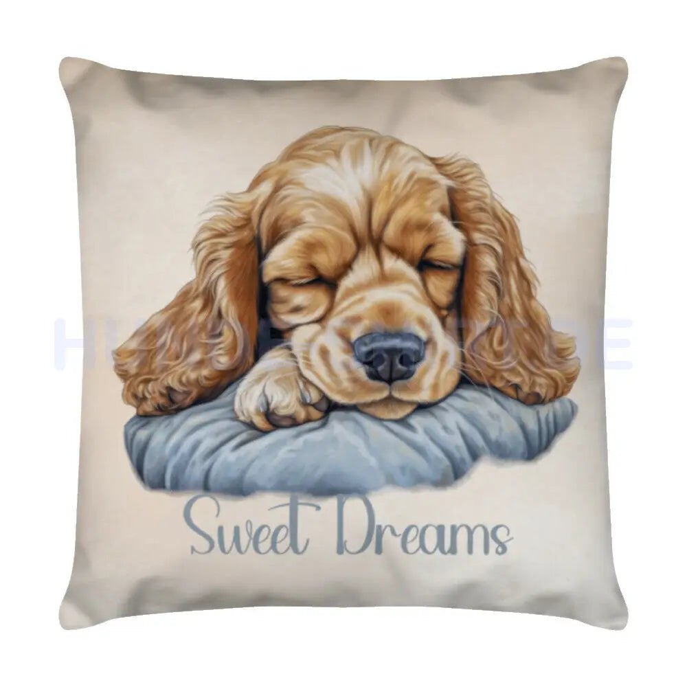 Kissen "Cocker Spaniel - Sweet Dreams blue" Weiß – hunde-shirt.de