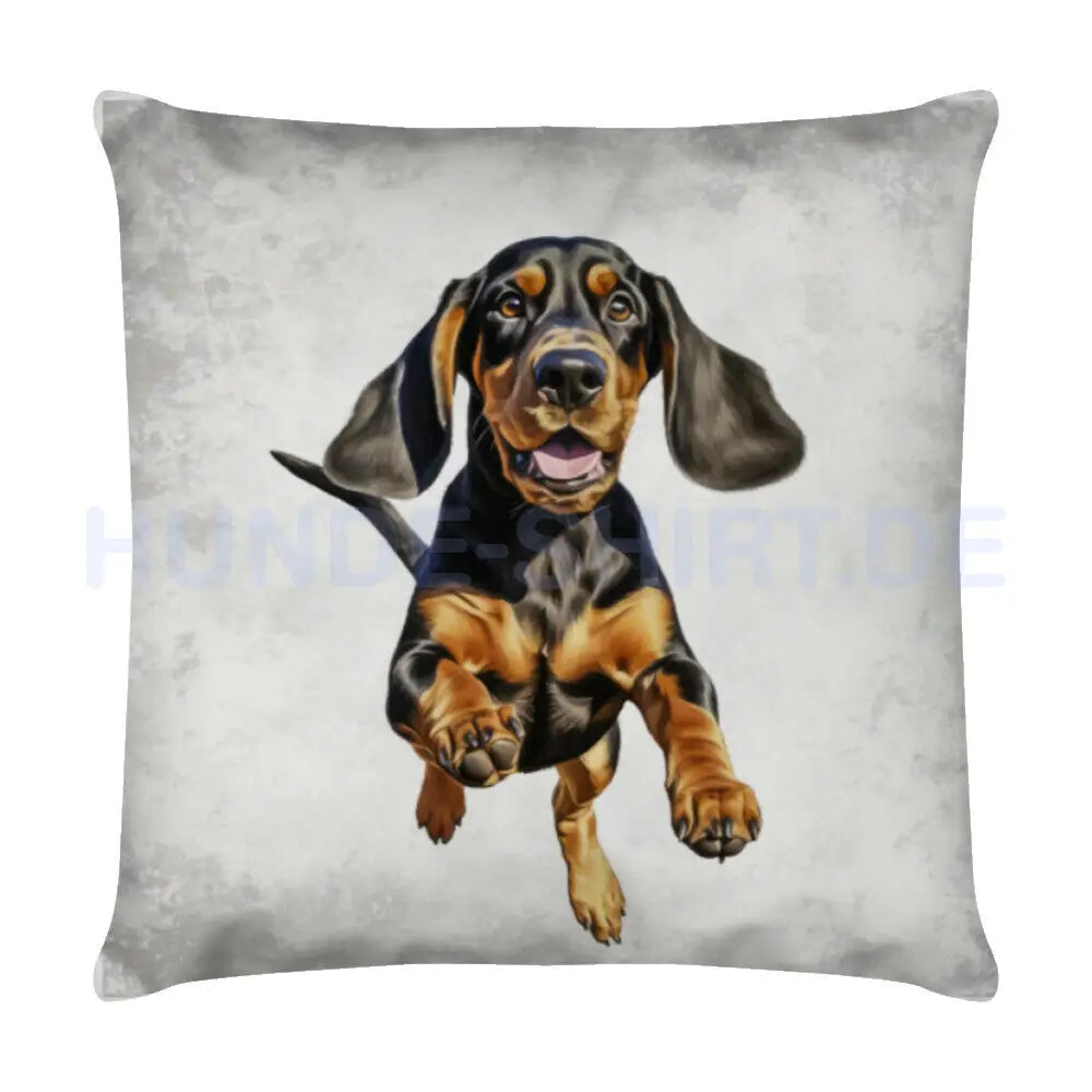 Kissen "Coonhound b/t -Jump" Weiß – hunde-shirt.de