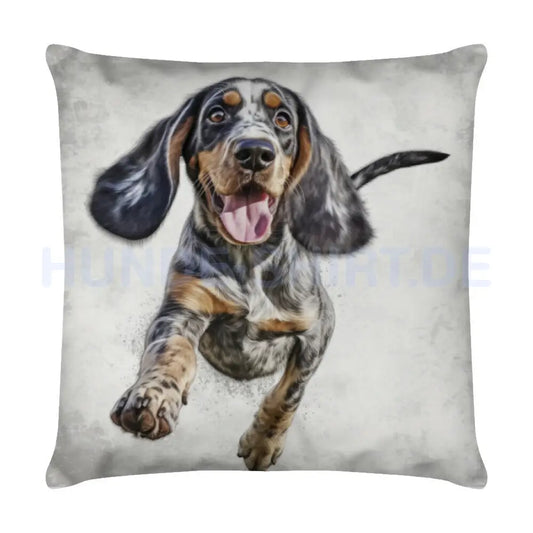 Kissen "Coonhound Bluetick - Jump" Weiß – hunde-shirt.de