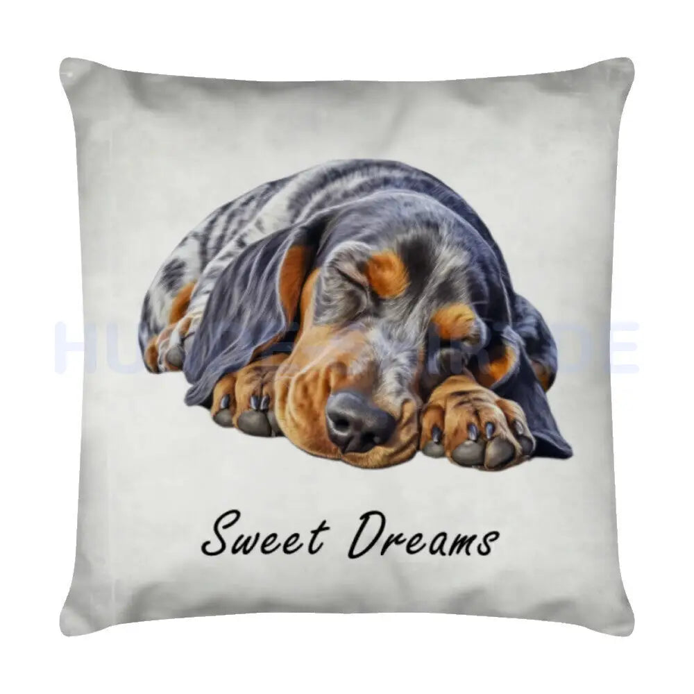 Kissen "Coonhound Bluetick - Sweet Dreams" Weiß – hunde-shirt.de