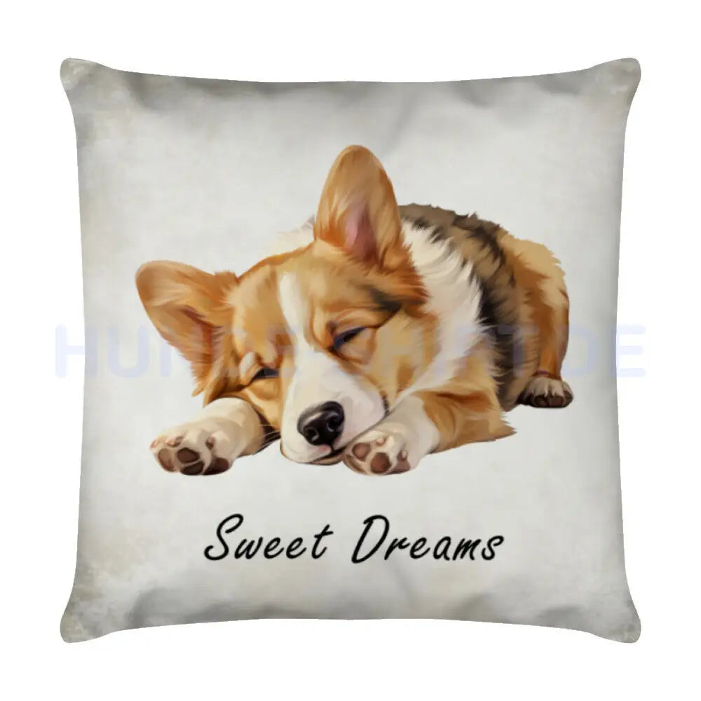 Kissen "Corgi - Sweet Dreams" Weiß – hunde-shirt.de