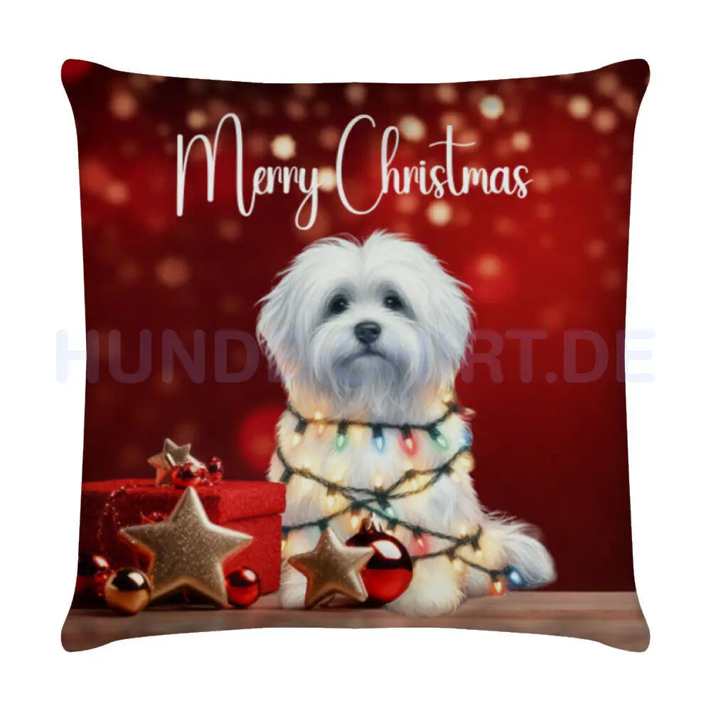 Kissen "Coton de Tuléar - Merry Christmas" Weiß – hunde-shirt.de