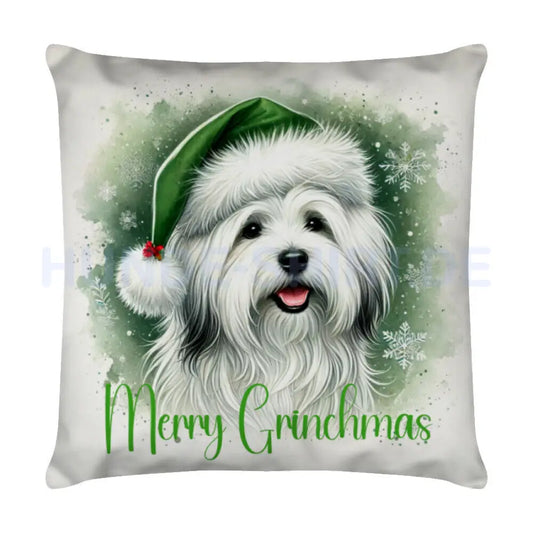 Kissen "Coton de Tuléar - Merry Grinchmas" Weiß – hunde-shirt.de