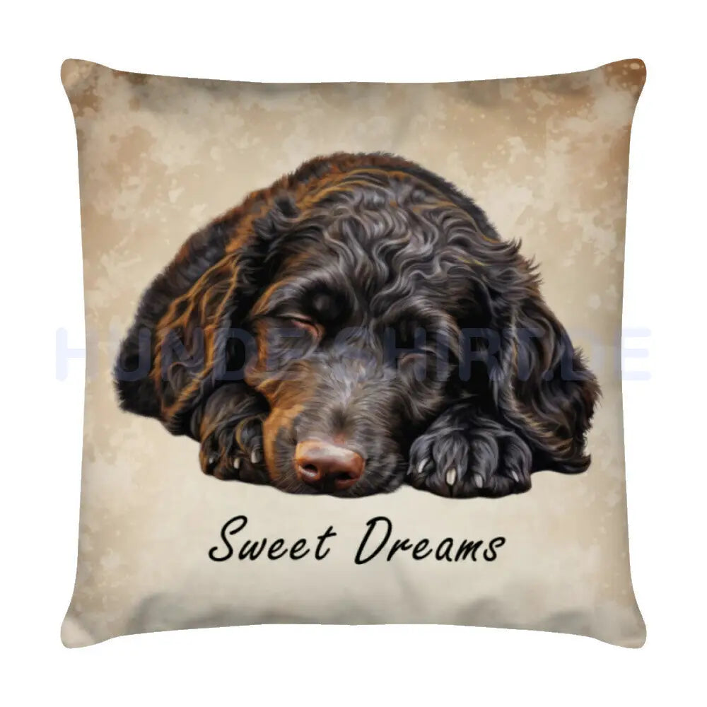 Kissen "Curly Coated Puppy - Sweet Dreams" Weiß – hunde-shirt.de