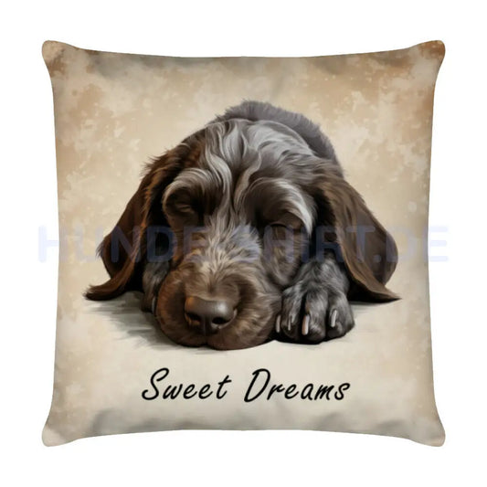 Kissen "Deutsch Drahthaar - Sweet Dreams" Weiß – hunde-shirt.de