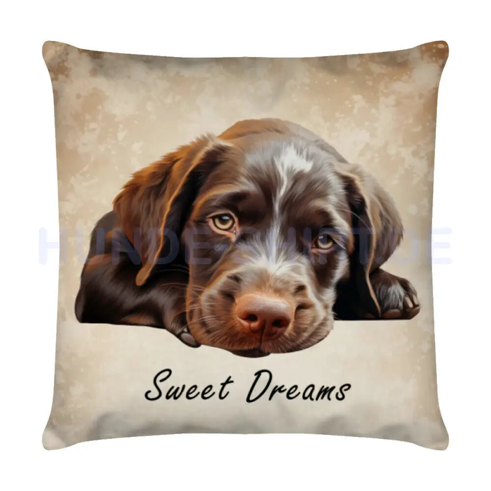 Kissen "Deutsch Kurzhaar Puppy - Sweet Dreams" Weiß – hunde-shirt.de