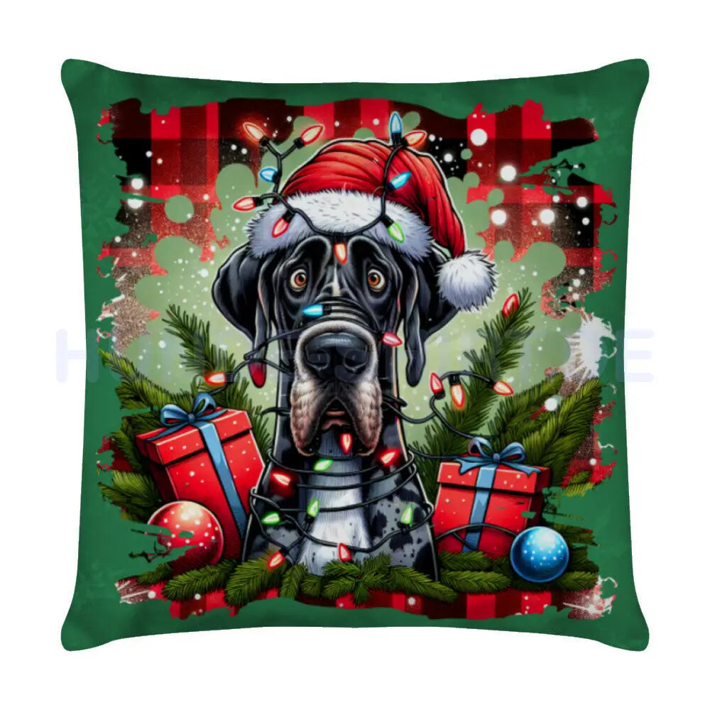 Kissen "Deutsche Dogge - Funny Christmas" Weiß – hunde-shirt.de