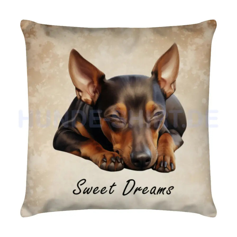 Kissen "Deutscher Pinscher - Sweet Dreams" Weiß – hunde-shirt.de