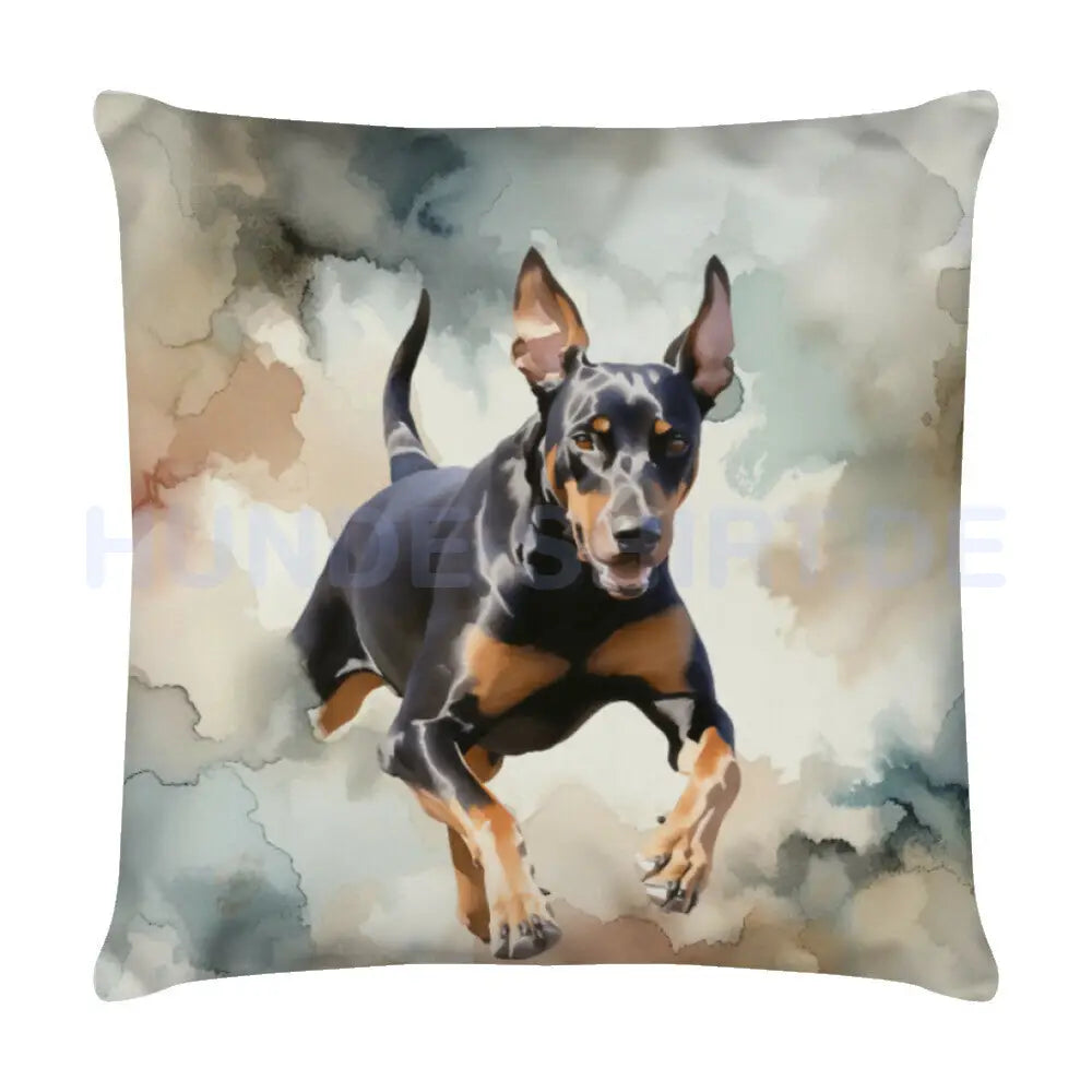 Kissen "Dobermann - Jump" Weiß – hunde-shirt.de