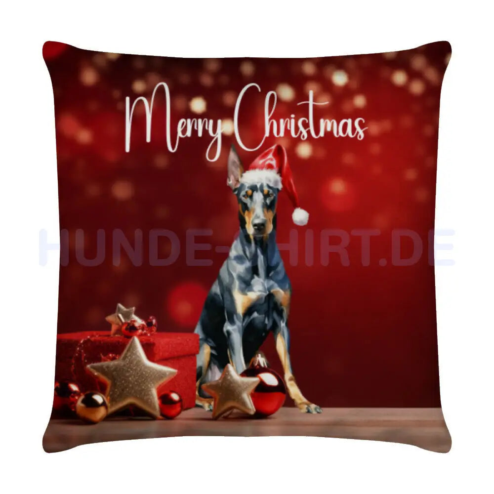 Kissen "Dobermann - Merry Christmas" Weiß – hunde-shirt.de