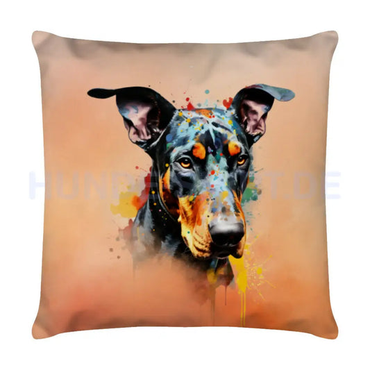 Kissen "Dobermann ORANGE" Weiß – hunde-shirt.de