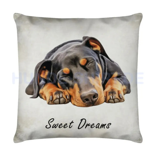 Kissen "Dobermann Puppy - Sweet Dreams" Weiß – hunde-shirt.de