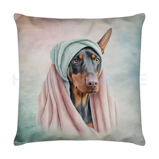 Kissen "Dobermann - Wäsche" Weiß – hunde-shirt.de