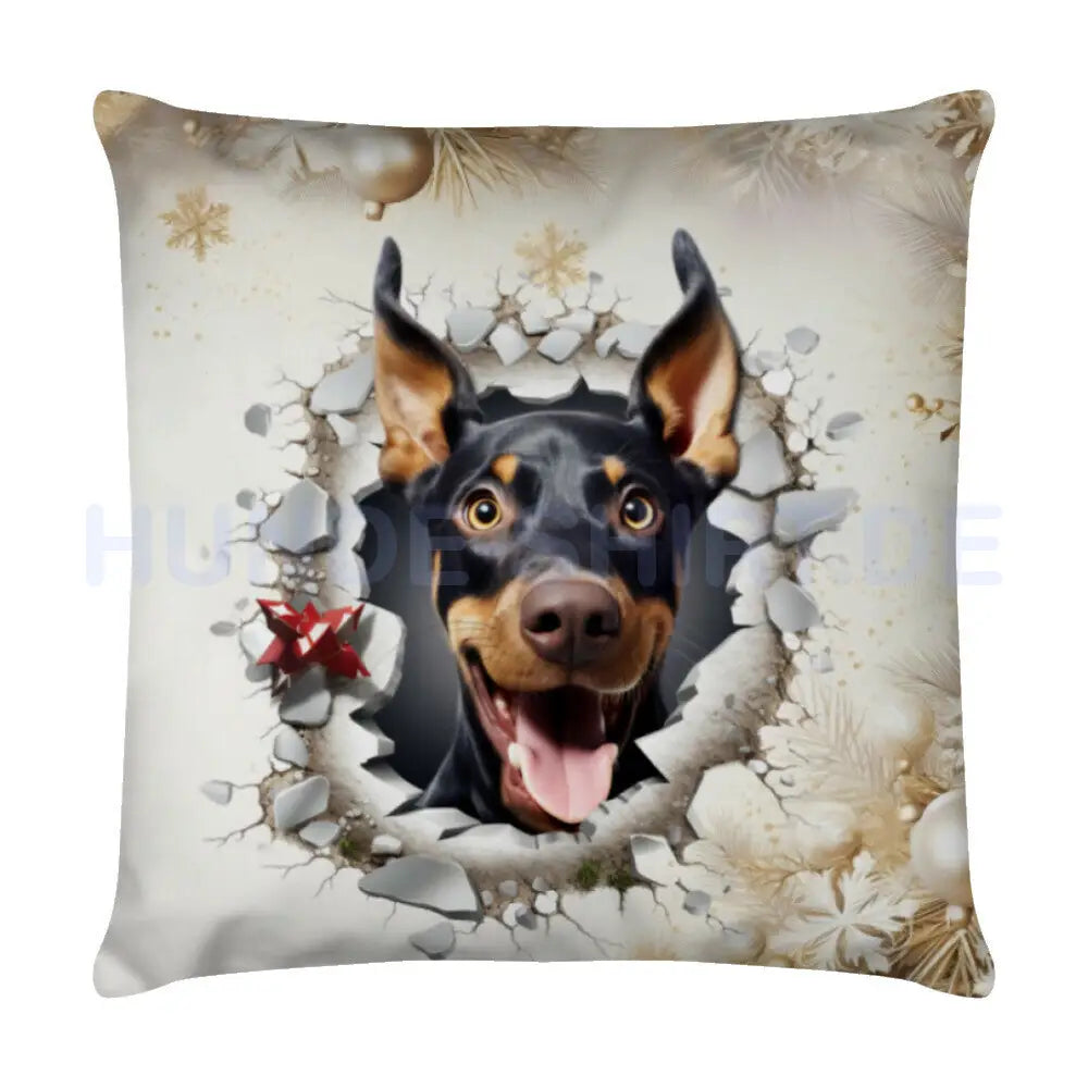 Kissen "Dobermann - Weihnachten" Weiß – hunde-shirt.de