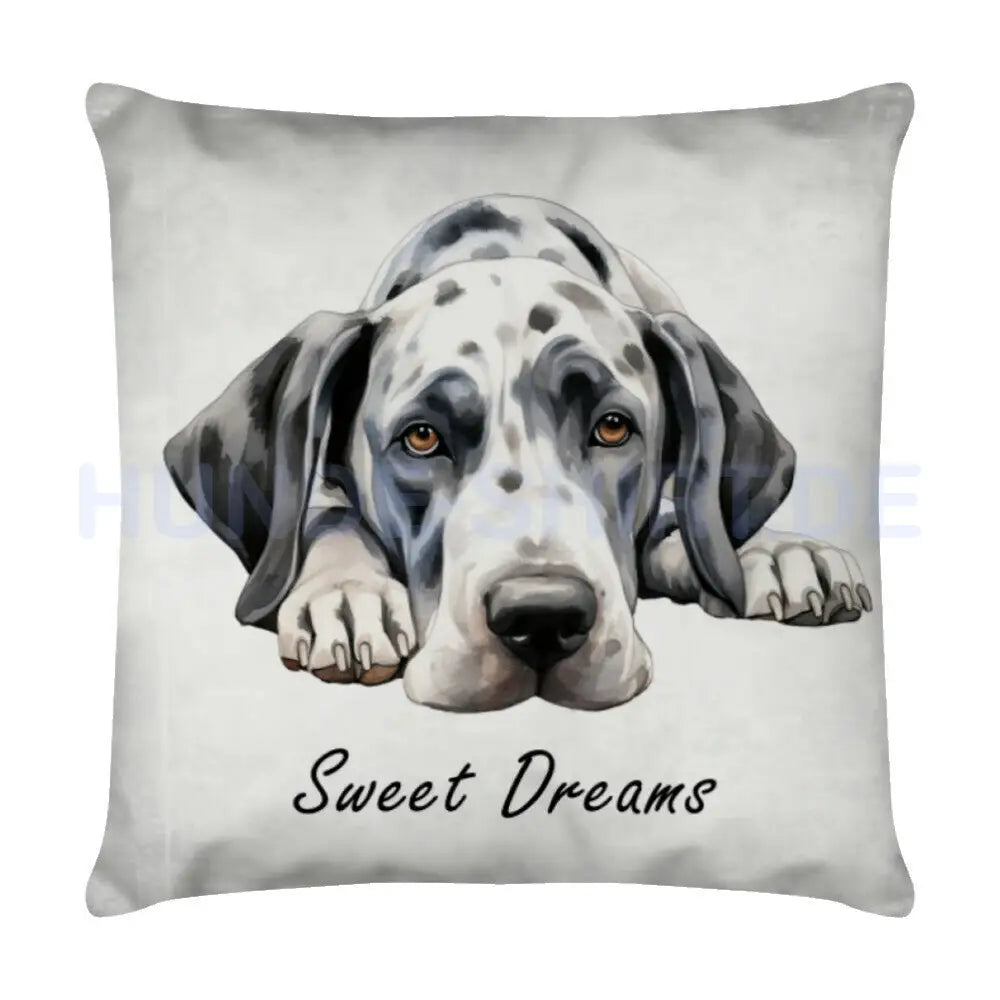 Kissen "Dogge - Sweet Dreams grau" Weiß – hunde-shirt.de