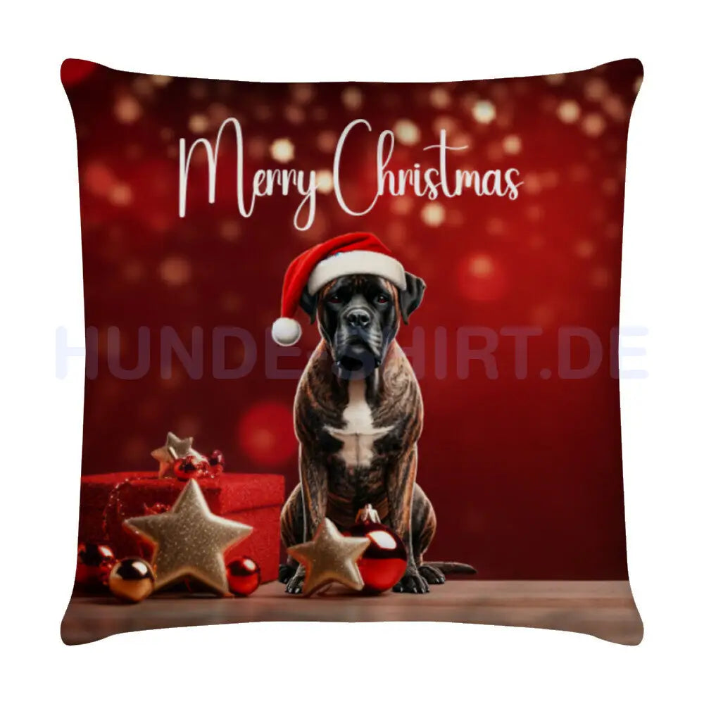 Kissen "Dogo Canario / Presa Canario - Merry Christmas" Weiß – hunde-shirt.de