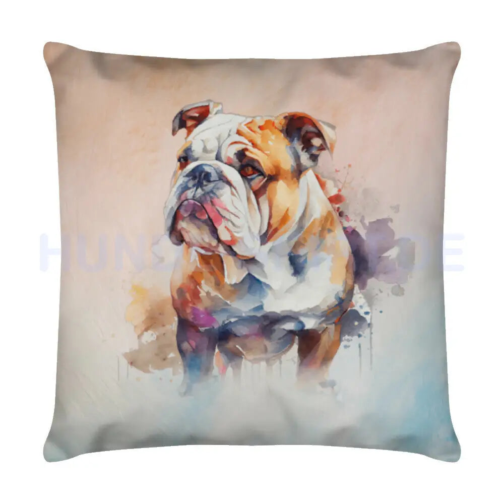 Kissen "English Bulldog Aquarell" Weiß – hunde-shirt.de