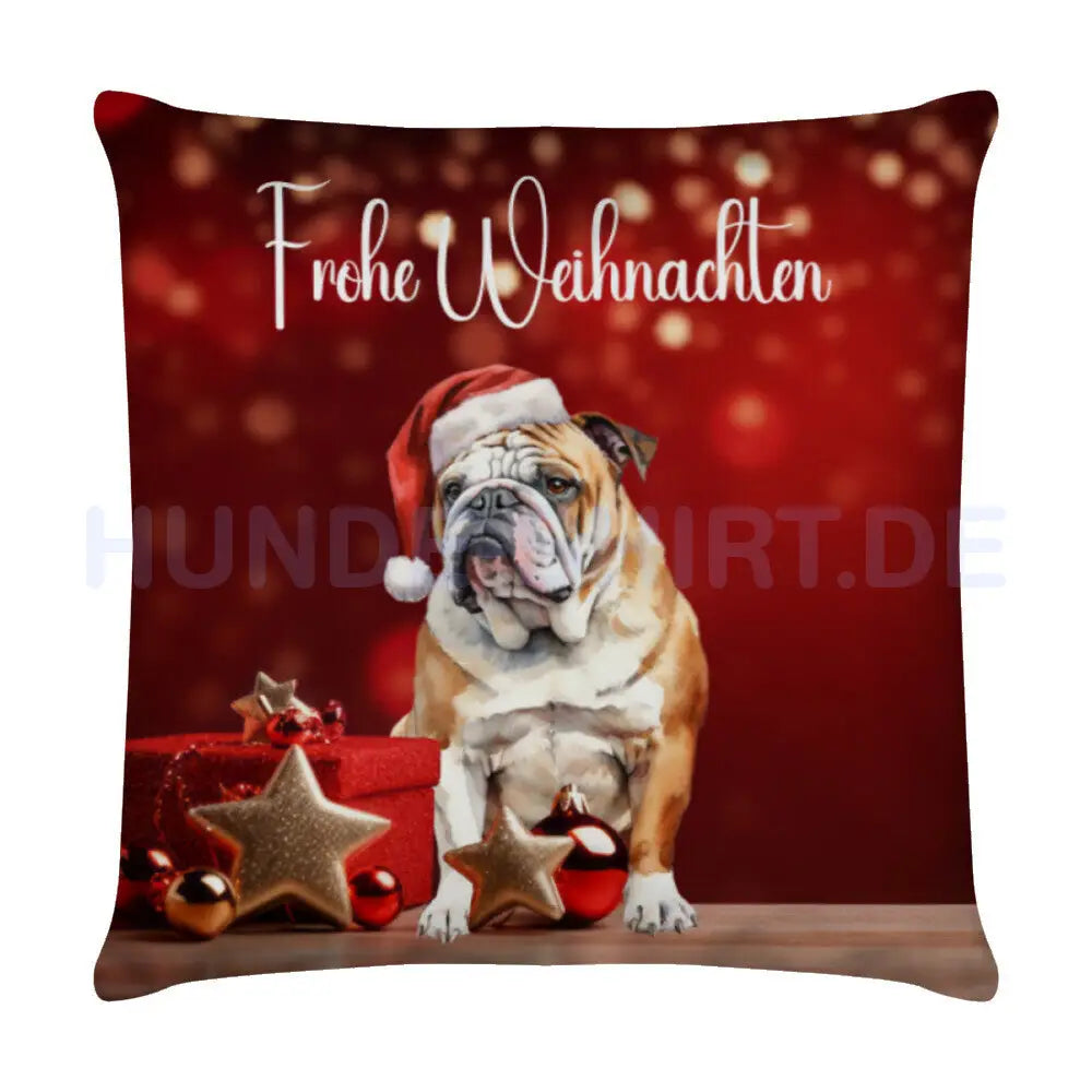 Kissen "English Bulldog - Frohe Weihnachten" Weiß – hunde-shirt.de