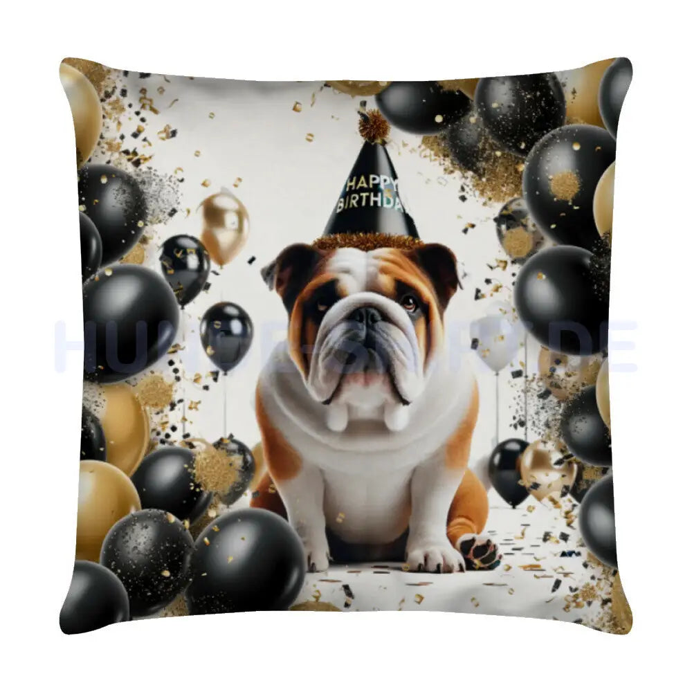 Kissen "English Bulldog - Geburtstag" Weiß – hunde-shirt.de