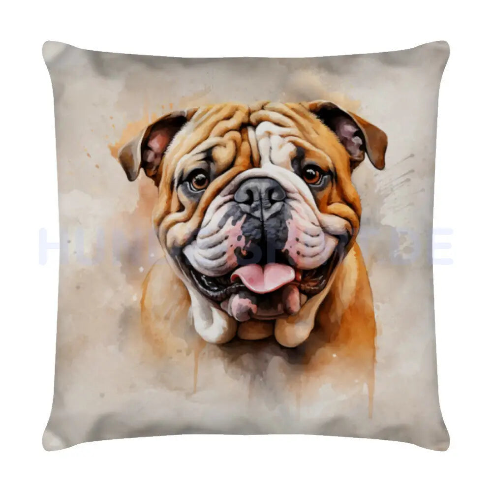 Kissen "English Bulldog Portrait Beige" Weiß – hunde-shirt.de