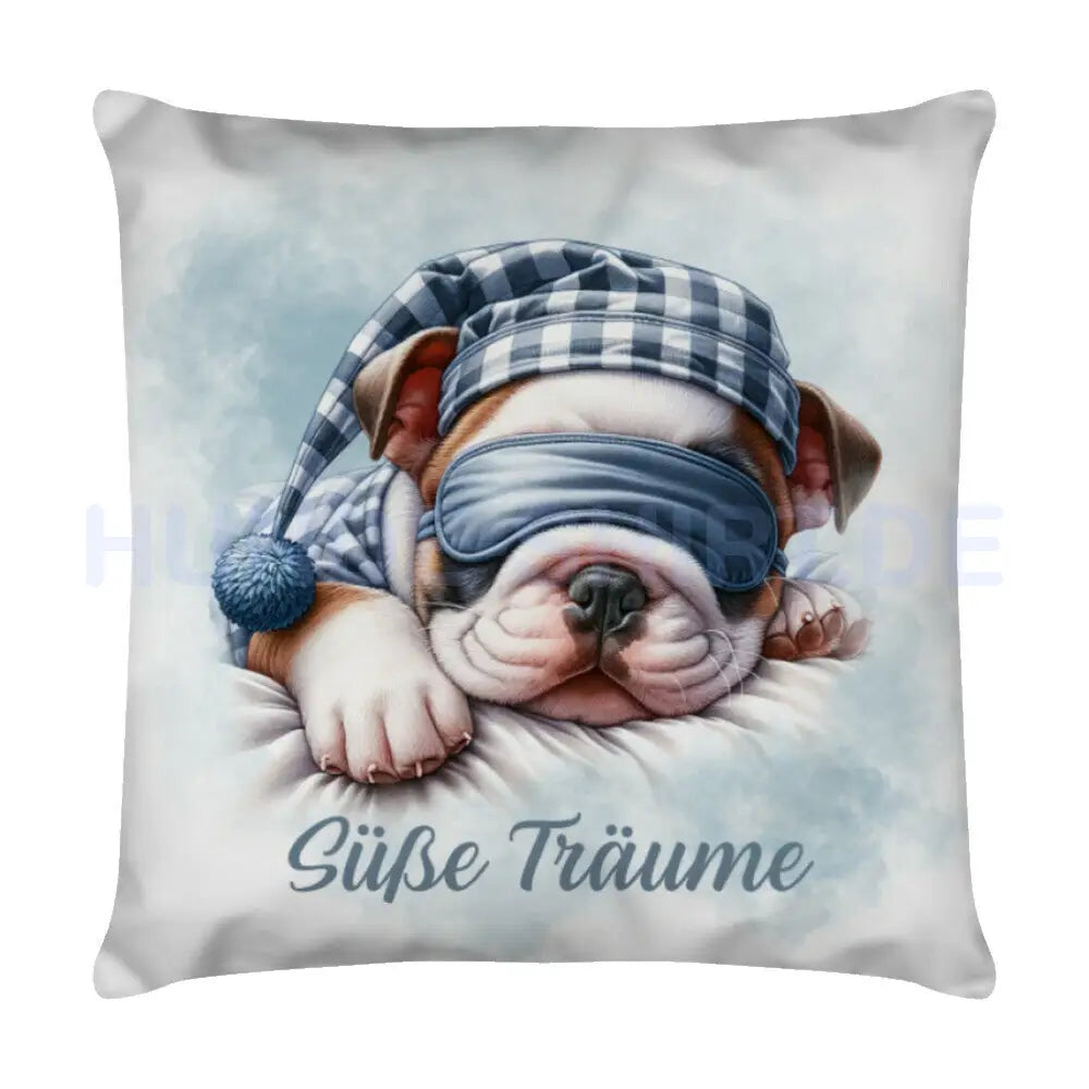 Kissen "English Bulldog - Süße Träume" Weiß – hunde-shirt.de