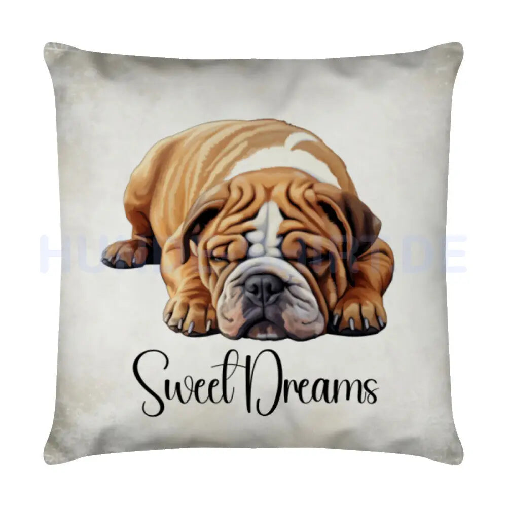 Kissen "English Bulldog - Sweet Dreams 2" Weiß – hunde-shirt.de