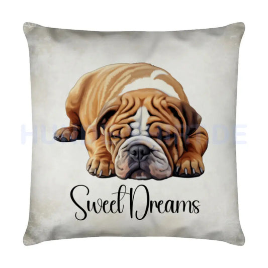 Kissen "English Bulldog - Sweet Dreams 2" Weiß – hunde-shirt.de