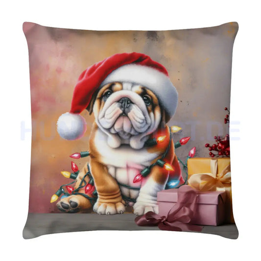 Kissen "English Bulldog - Weihnachten" Weiß – hunde-shirt.de