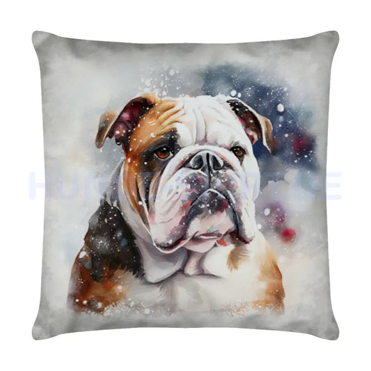 Kissen "English Bulldog - Winter" Weiß – hunde-shirt.de