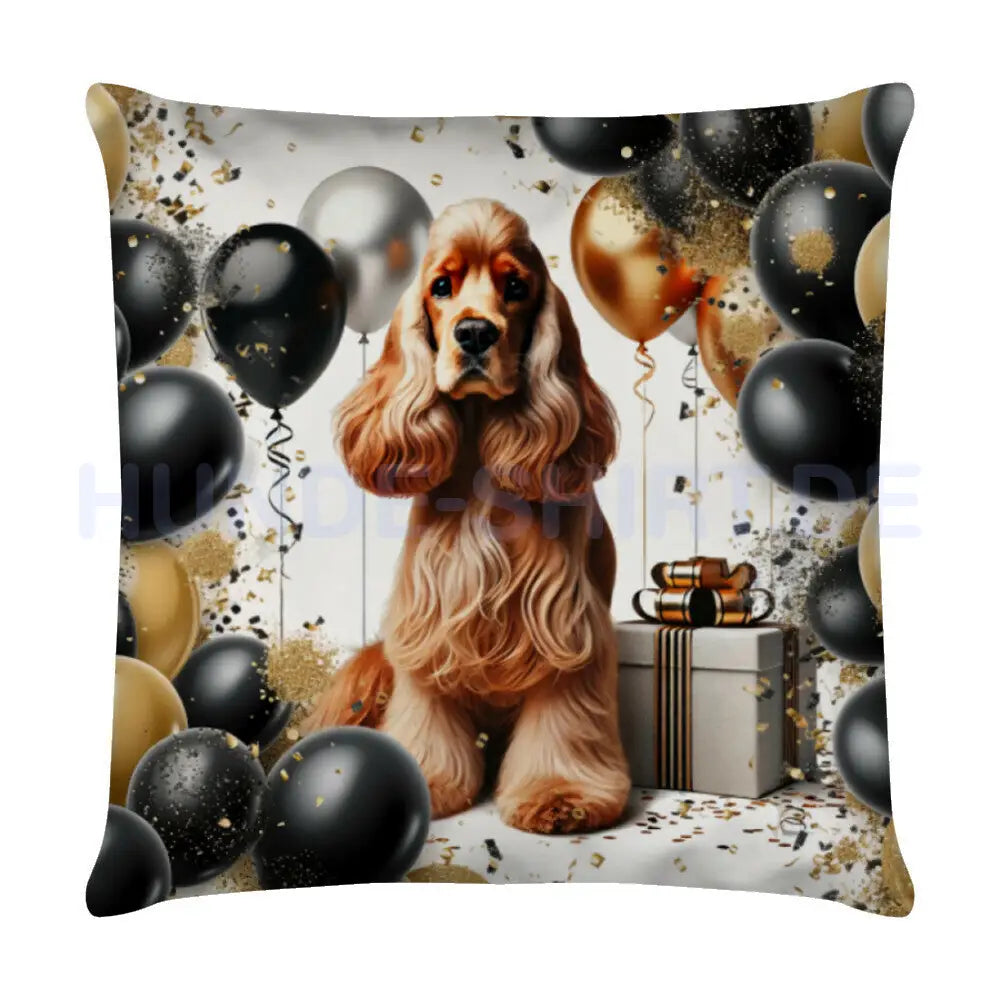 Kissen "English Cocker Spaniel - Geburtstag" Weiß – hunde-shirt.de