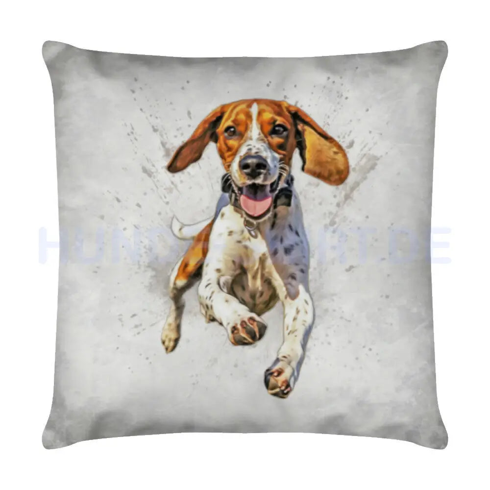 Kissen "English Foxhound - Jump" Weiß – hunde-shirt.de