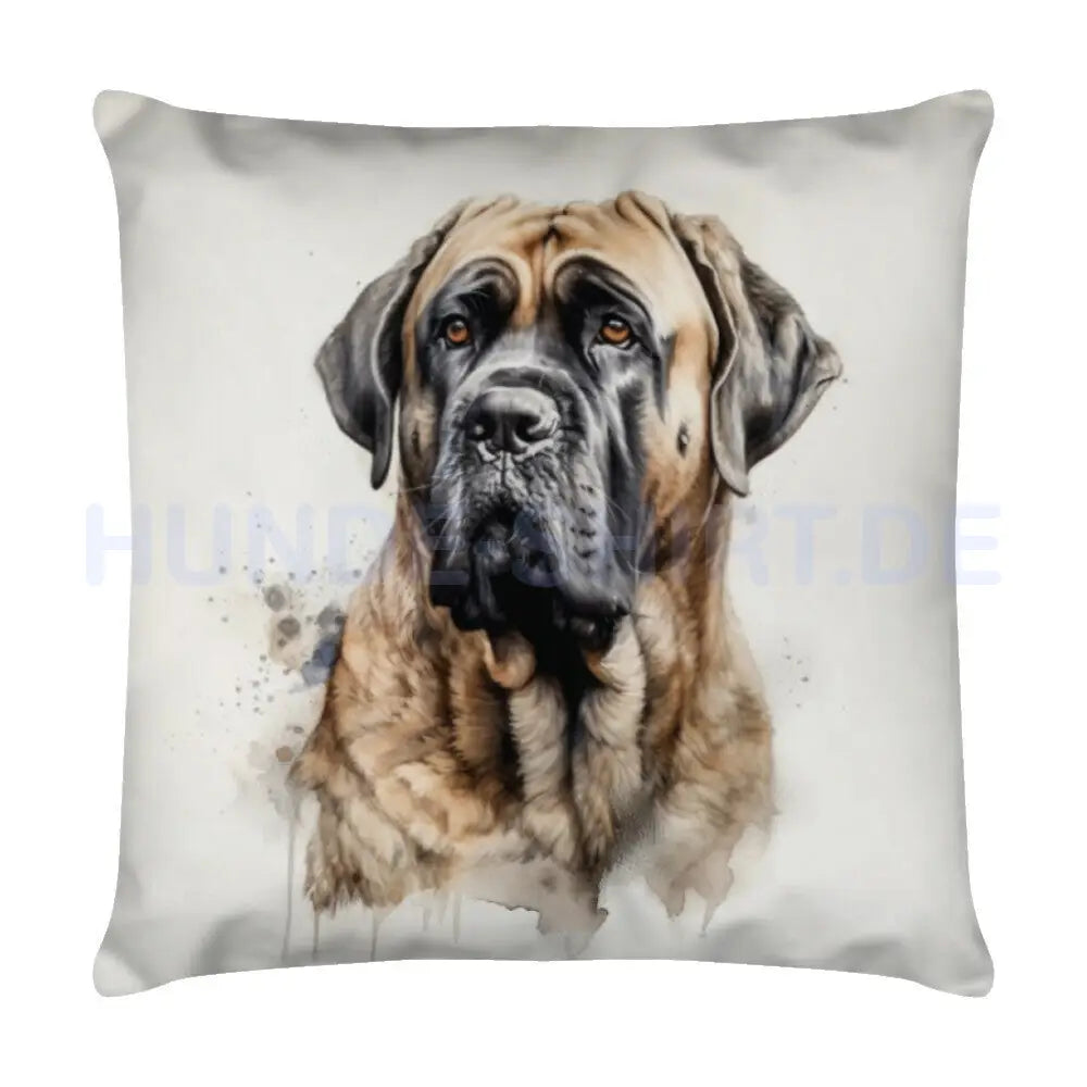 Kissen "English Mastiff - Abwarten" Weiß – hunde-shirt.de