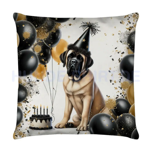 Kissen "English Mastiff - Geburtstag" Weiß – hunde-shirt.de