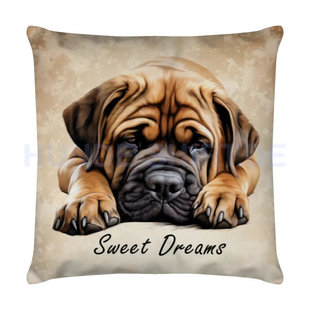 Kissen "English Mastiff - Sweet Dreams" Weiß – hunde-shirt.de