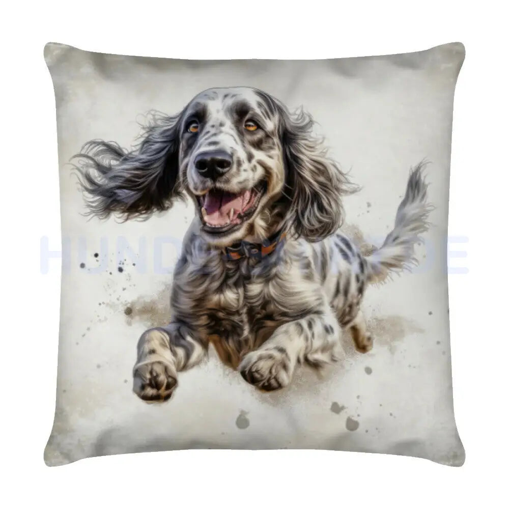 Kissen "English Setter - Jump 2" Weiß – hunde-shirt.de