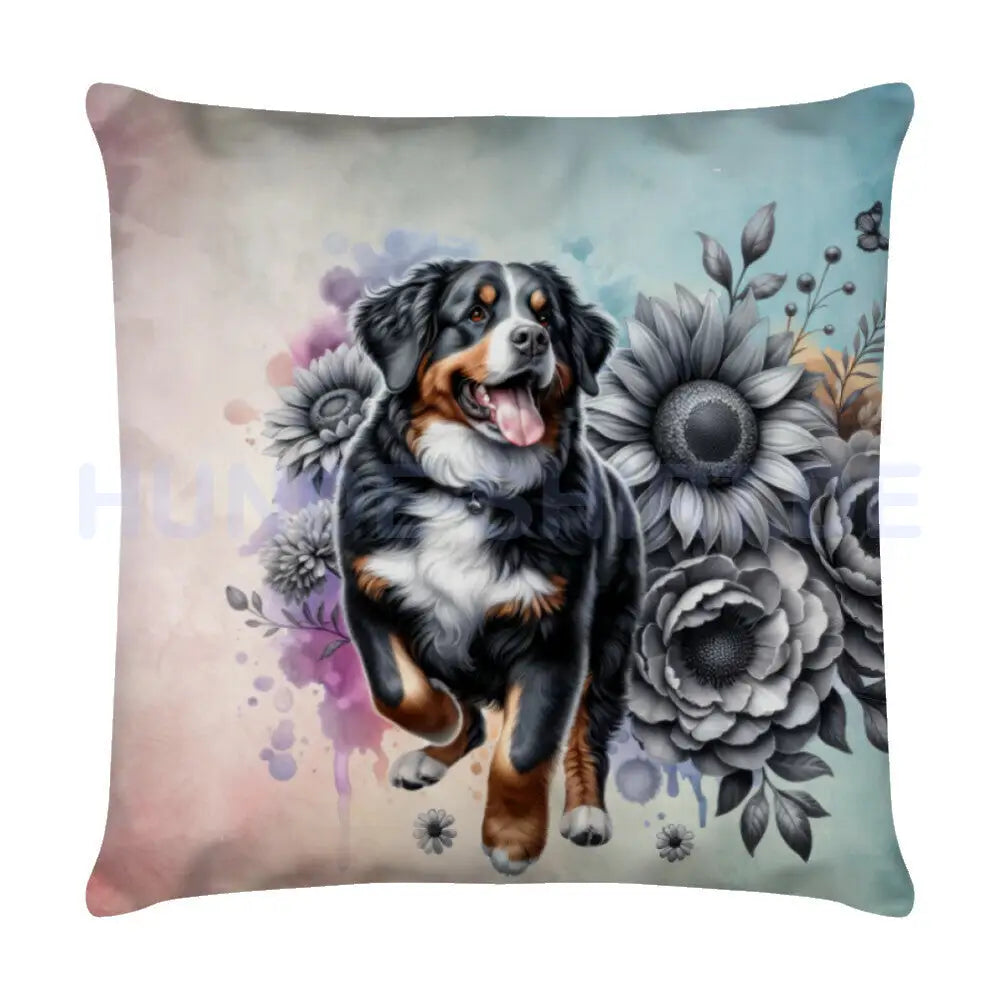 Kissen "Entlebucher Sennenhund Flowers" Weiß – hunde-shirt.de