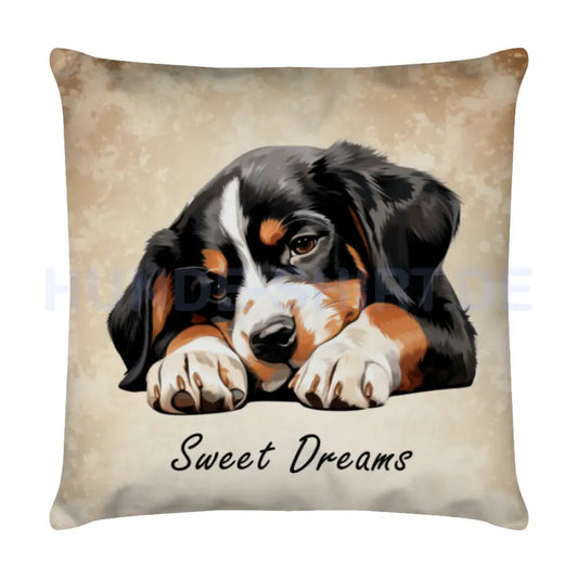 Kissen "Entlebucher Sennenhund - Sweet Dreams" Weiß – hunde-shirt.de