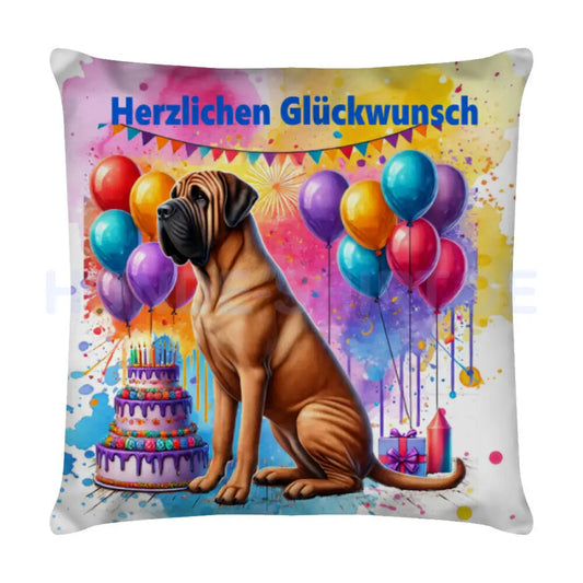 Kissen "Fila Brasileiro - Herzlichen Glückwunsch" Weiß – hunde-shirt.de