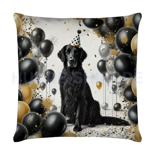 Kissen "Flat Coated Retriever - Geburtstag" Weiß – hunde-shirt.de